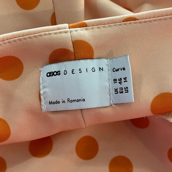 NWT ASOS Curve Square Neck Long Sleeve Wrap Mini Dress Orange Polka Dot - Picture 9 of 12